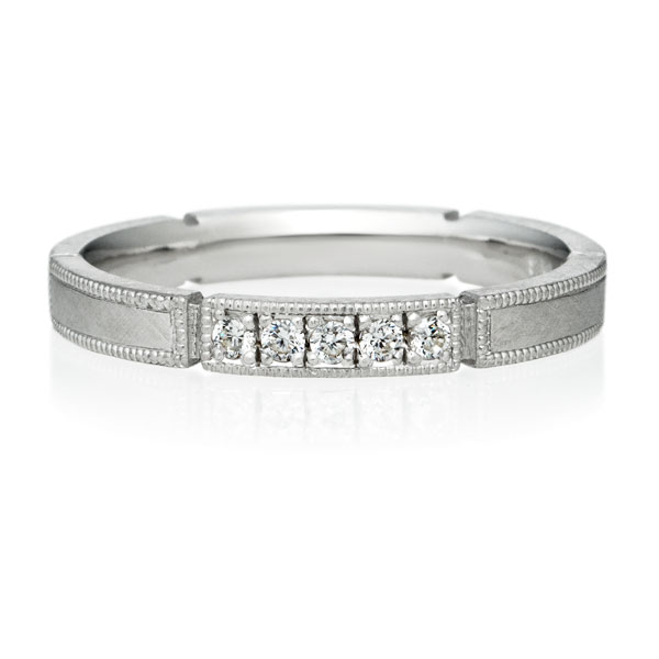 結婚指輪 ステージ ダイヤモンド5pcs プチエタニティ リング ミルグレイン サティーン（M22L-02-01353B-18）