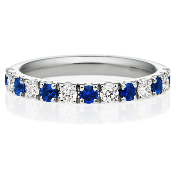 結婚指輪 スクエア プレシャスストーン ブルー サファイア ダイヤモンド ハーフエタニティ リング（M22J-02-01240-12）